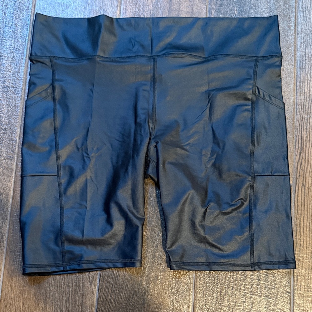 Women's Black Faux Leather Bike Shorts